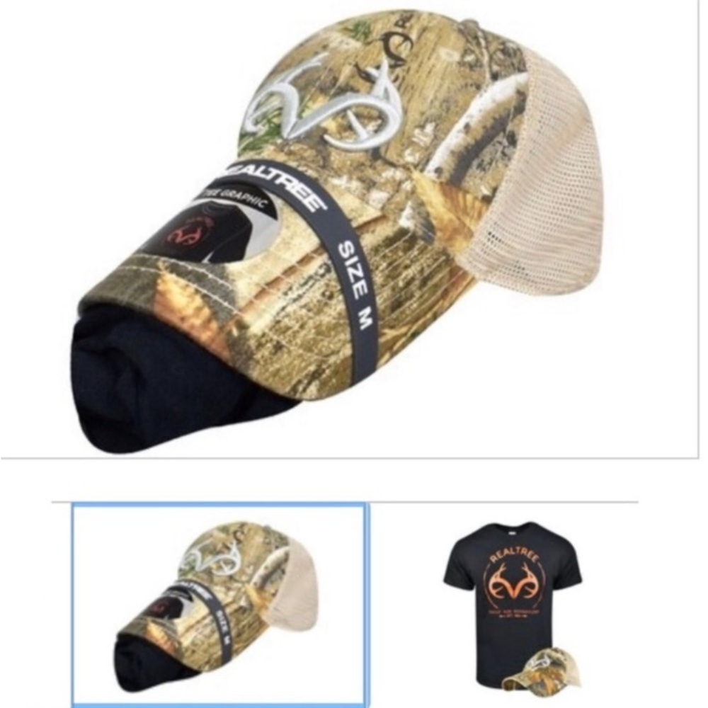 NEW Realtree Men’s Black Tee with Matching Camouflage Hat - Picture 2 of 9